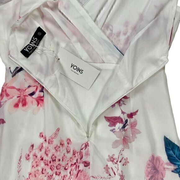 Yoins Dress Womens Size Small White Pink Floral Front Slit Speghetti Straps NWT - Picture 12 of 14